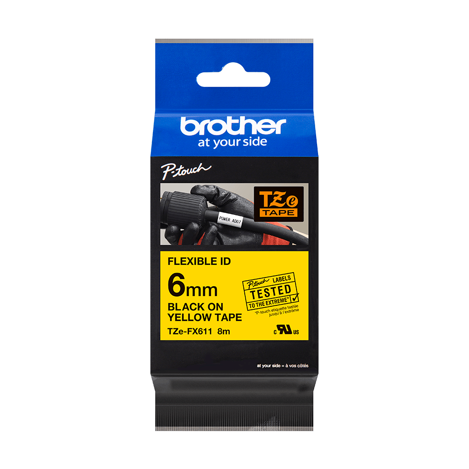 Páska do tiskárny štítků Brother TZ-FX611, 6mm, černý tisk/žlutý podklad, flexib