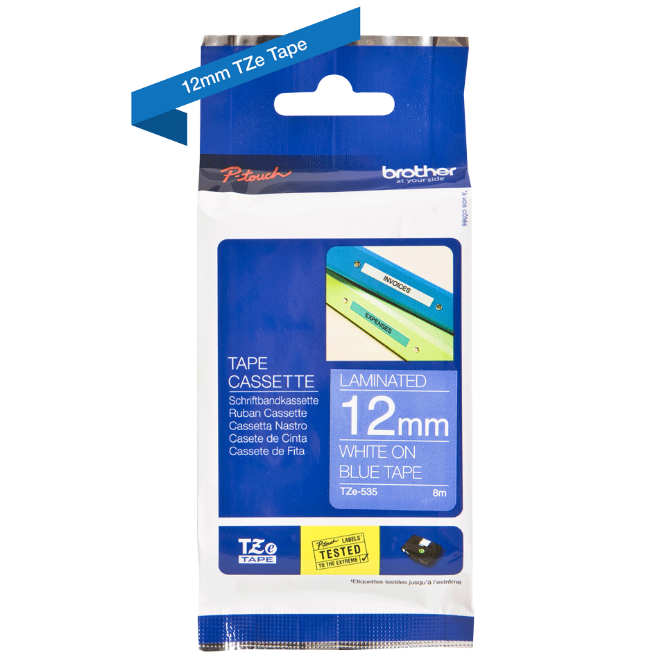 Páska do tiskárny štítků Brother TZ-535, 12mm, bílý/modrý, O