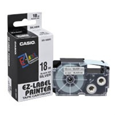 Tonery Náplně Páska Casio XR-18SR1 (Černý tisk/stříbrný podklad) (18mm)