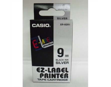 Páska Casio XR-9SR1 (Černý tisk/stříbrný podklad) (9mm)