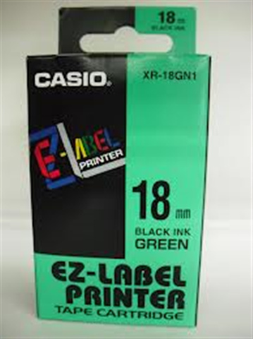 Tonery Náplně Páska Casio XR-18GN1 (Černý tisk/zelený podklad) (18mm)
