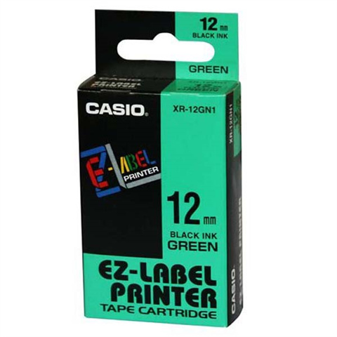 Tonery Náplně Páska Casio XR-12GN1 (Černý tisk/zelený podklad) (12mm)