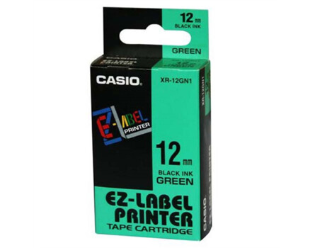 Páska Casio XR-12GN1 (Černý tisk/zelený podklad) (12mm)